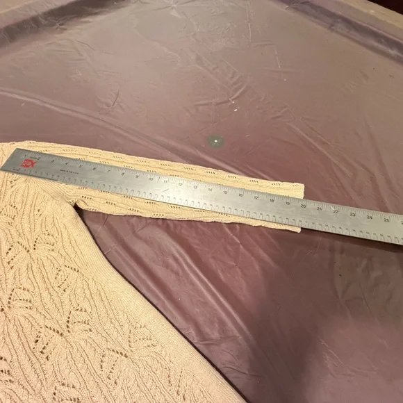 NIC+ZOE Cream V-Neck Open-weave Cable Knot Crochet 3/4 Sleeve Sweater Small - Picture 5 of 9